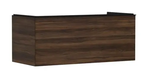 Waschtischunterschrank mit Holzoptik, gefertigt von Hansgrohe. Der Schrank bietet Stauraum mit einem Schubkasten und passt zu einem Aufsatzwaschtisch.